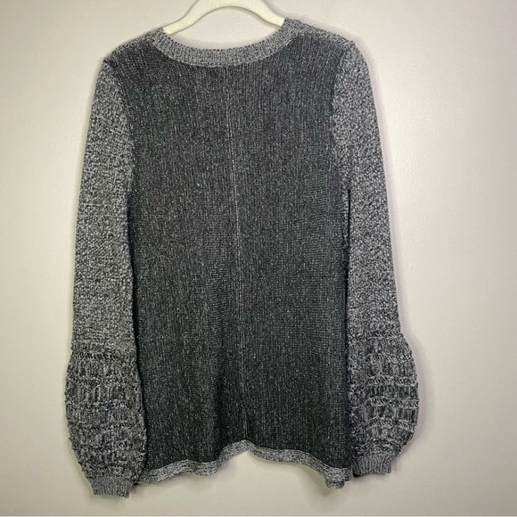 Knox Rose Embroidered Floral sweater Boho Knit Balloon Sleeve Gray red SMALL - Picture 7 of 10